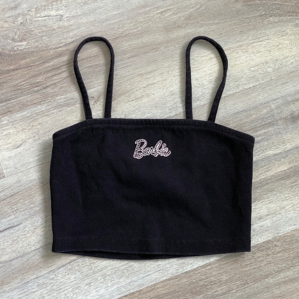 Barbie Tank top Forever 21 crop top Black shirt rhinestones doll size small